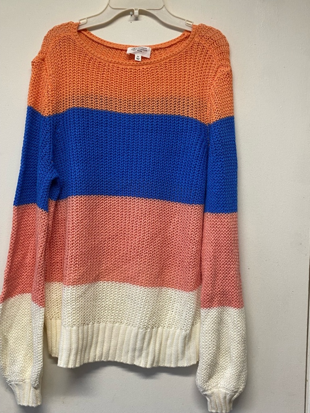 Candace Cameron Bure Colorblock Crewneck Sweater - Orange, Blue, Coral, Cream